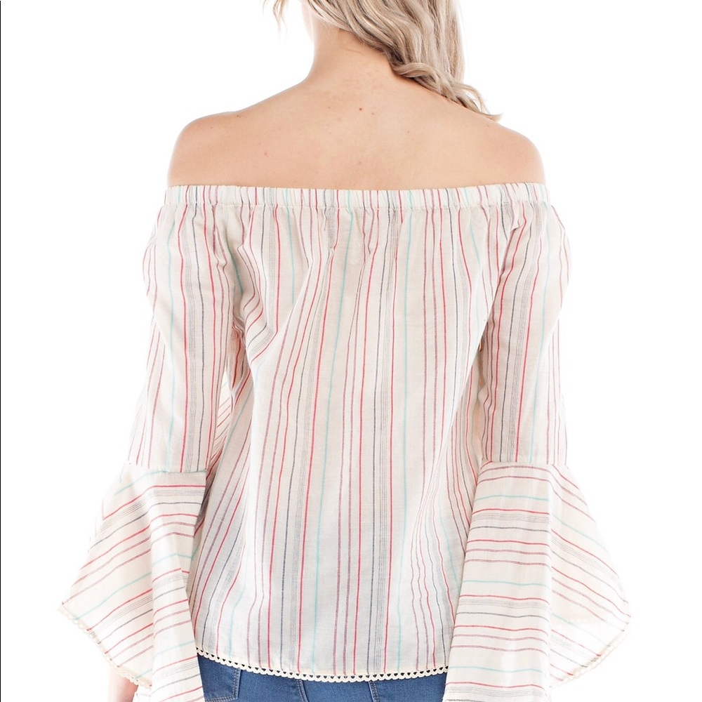 Solitaire Off Shoulder Striped Ivory Blouse!